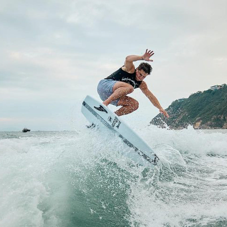 Chad Carlson in the air on his Rusty Wakesurf Snaggle Tooth 2.0