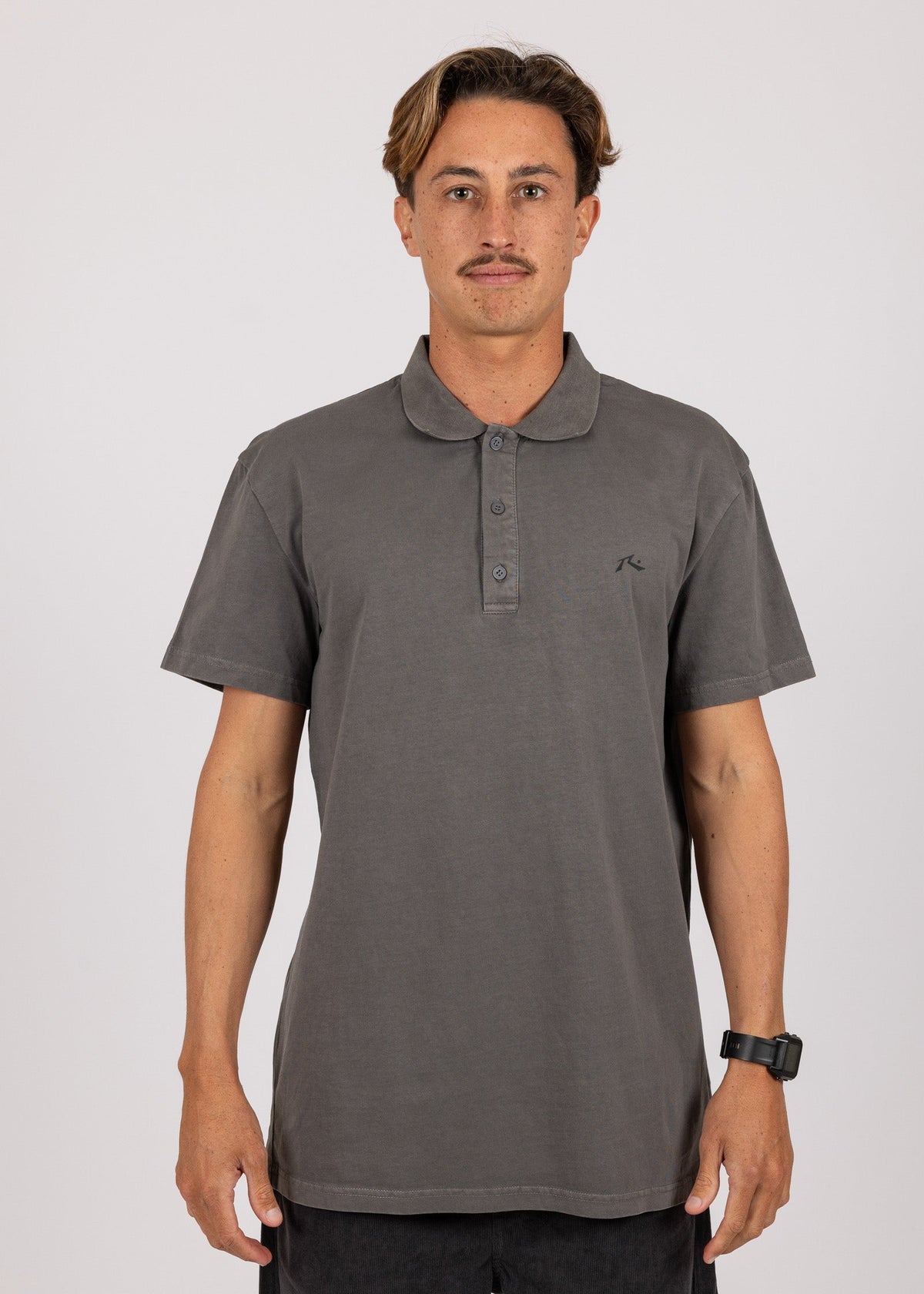 Rusty USA Comp Wash Short Sleeve Polo CHARCOAL