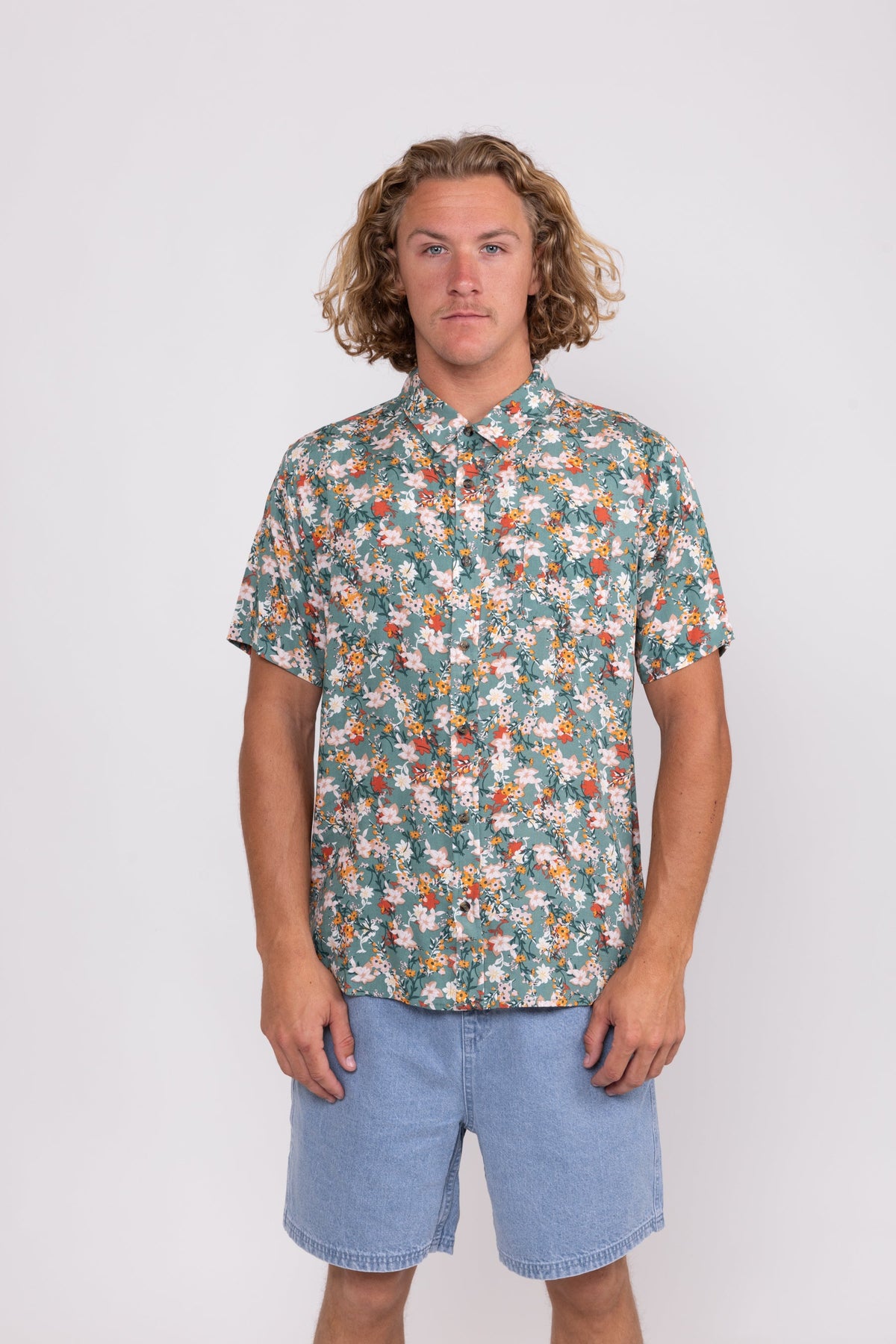 Rusty USA Floral Canyon Short Sleeve Shirt SAGE GREEN