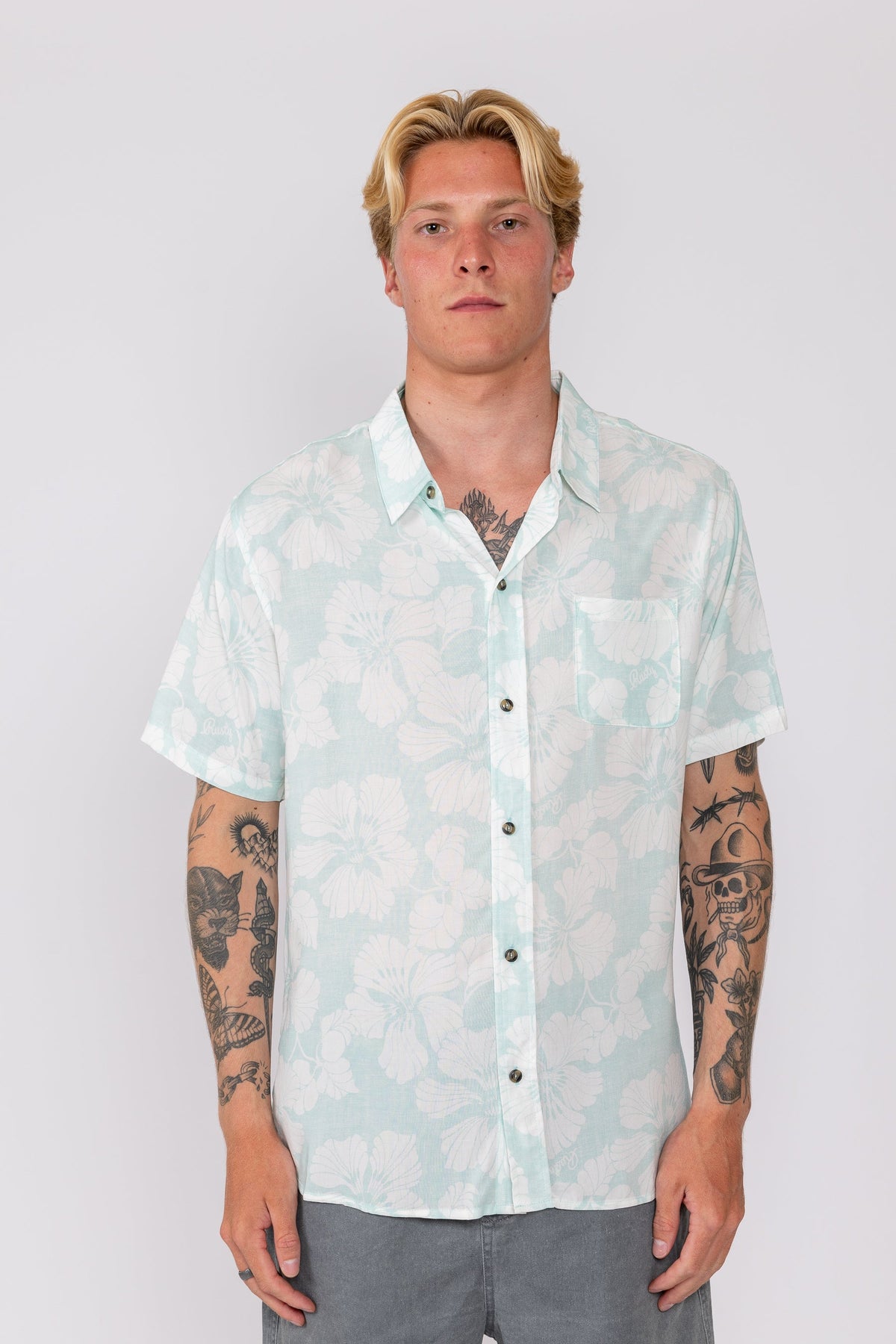 Rusty USA Garden Island Ss Shirt SALT BLUE