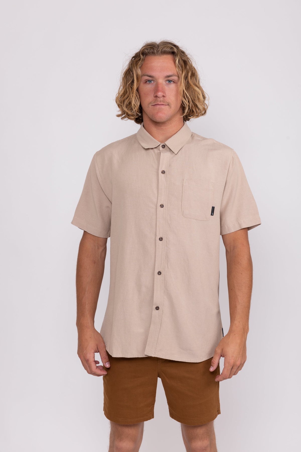 Rusty USA Overtone Short Sleeve Linen Shirt LIGHT KHAKI