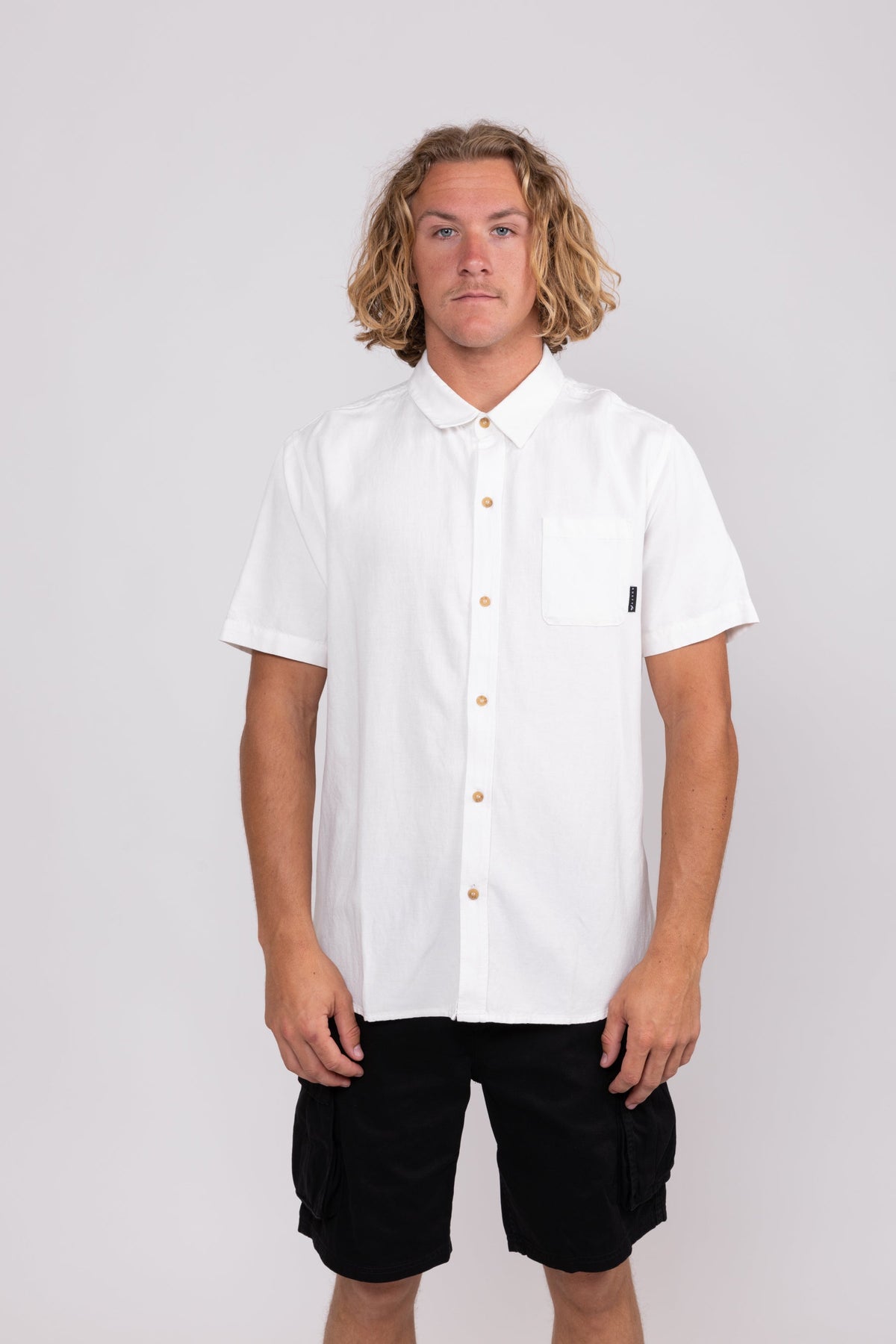 Rusty USA Overtone Short Sleeve Linen Shirt WHISPER WHITE