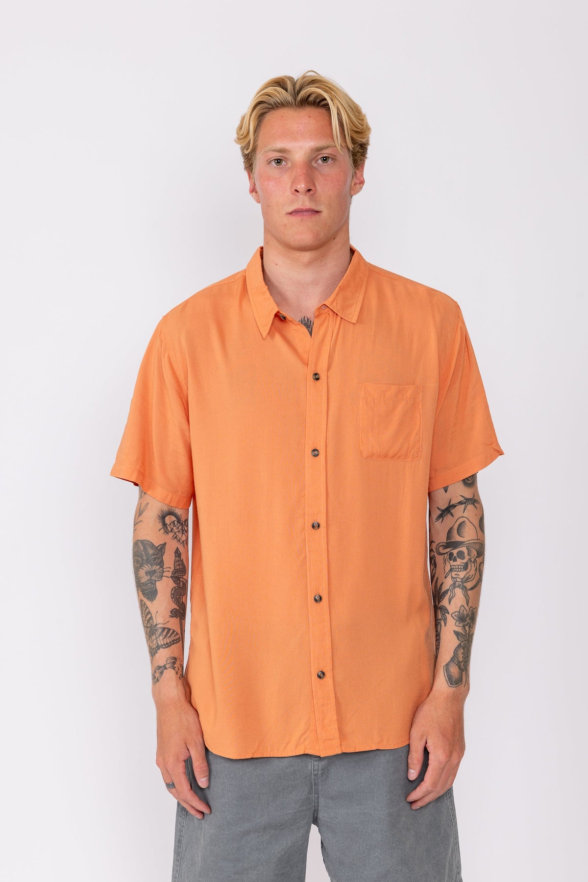 Rusty USA Razor Blade Ss Rayon Shirt CANYON CLAY