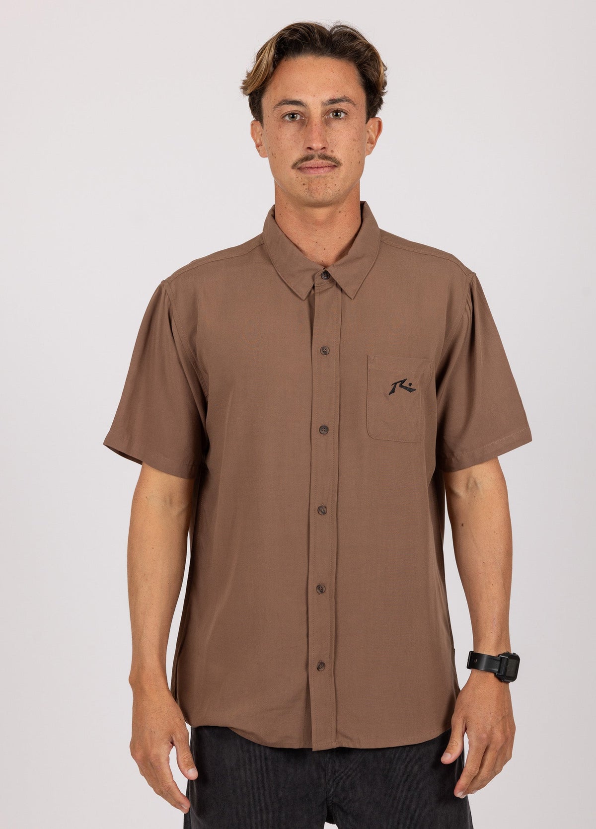 Rusty USA Razor Blade Ss Rayon Shirt CHOCOLATE