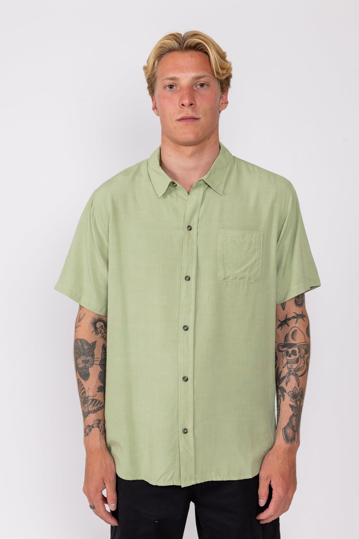 Rusty USA Razor Blade Ss Rayon Shirt SAGE GREEN