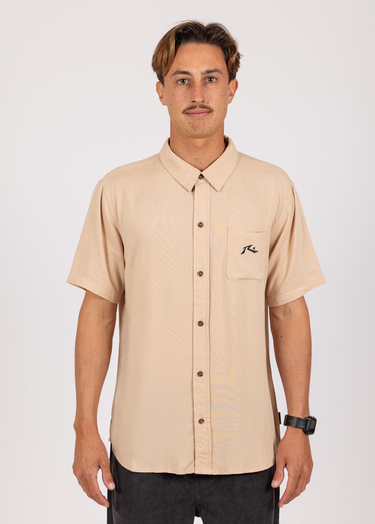 Rusty USA Razor Blade Ss Rayon Shirt TAUPE