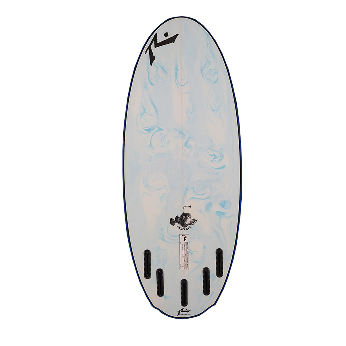 Half n Half Underbite - Wakesurf Board - Blue White Swirl Bottom 